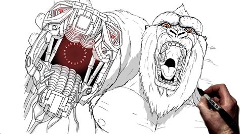 How To Draw Kong Vs Mechagodzilla Step By Step Youtube
