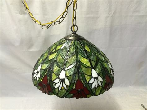 Stained Glass Hanging Swag Lamp W Cord Plug By Cosaslighting