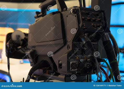 Television Studio With Camera And Lights Recording Tv Show Shallow