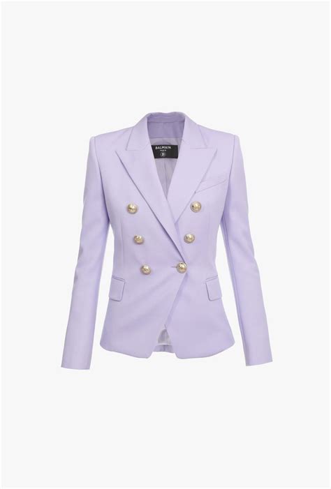 Lavender Blazer With Gold Tone Double Breasted Closure For Women