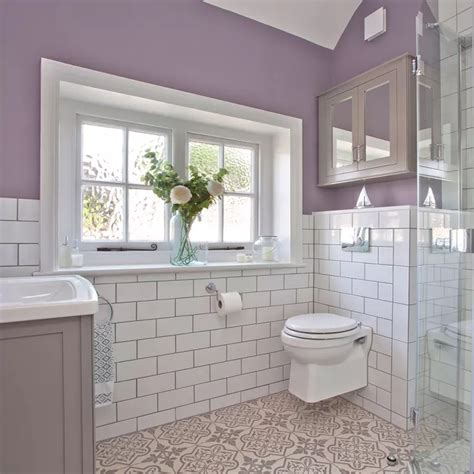 Lilac And White Bathroom Makeover With Metro Tiles And Shower