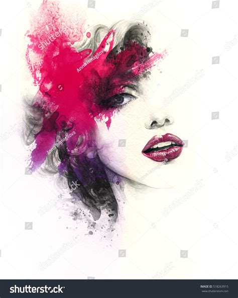 Abstract Woman Face Fashion Illustration Watercolor Stock