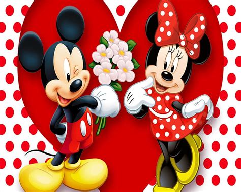 Mickey Mouse Couple Cute Flowers Good Love Minnie Wink Hd