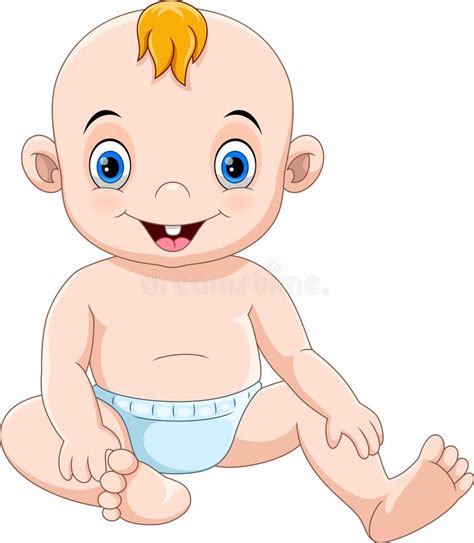 Illustration Of Cute Cartoon Baby Sitting And Smiling Stock