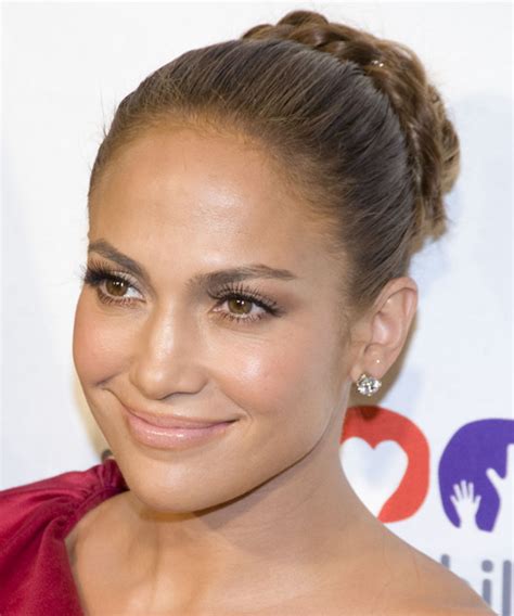 Jennifer Lopez Long Curly Light Brunette Braided Updo Hairstyle