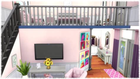 The Sims 4 Speed Build Pink Base Game Loft No Cc Youtube