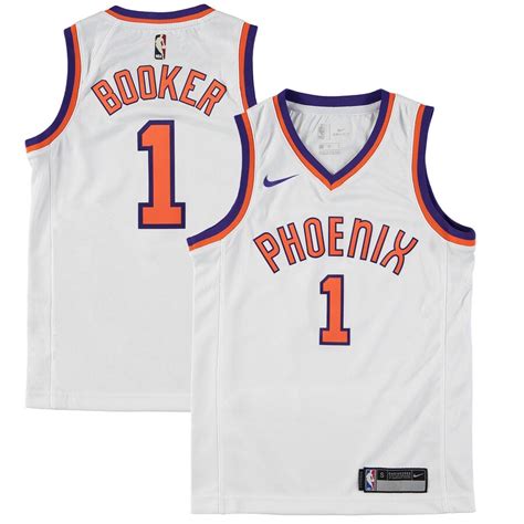 The alternate jersey has mountains in the background with the words the valley. Nike Devin Booker Phoenix Suns Youth White Hardwood ...