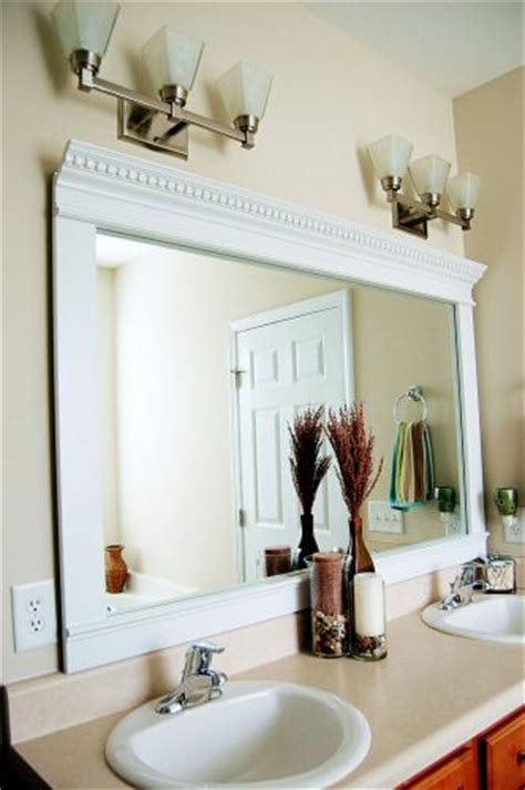 Faux crown moldings diy crown molding moldings and trim moulding weekend projects home projects mold in bathroom bathrooms do it yourself home. How to Frame a Mirror for a Dramatic Upscale Look - One ...