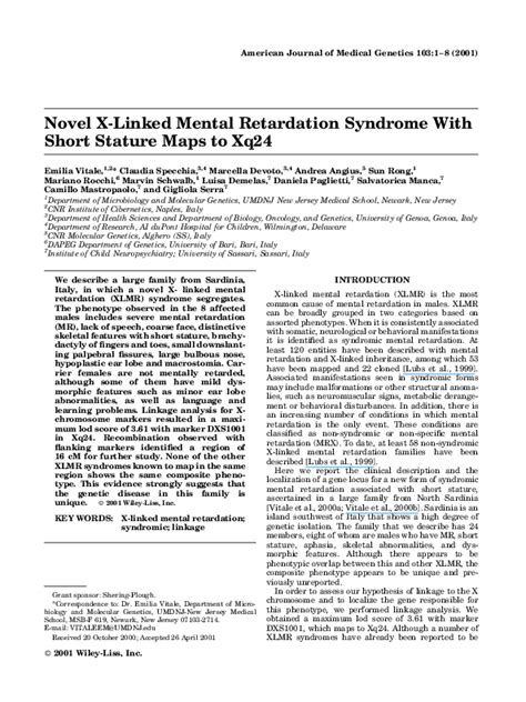 Pdf Novel X Linked Mental Retardation Syndrome With Short Stature