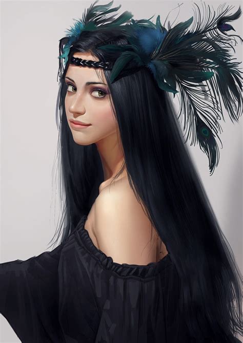 Art Fantasy Long Hair Girl Beautiful Face Smile Black Dress Wallpaper