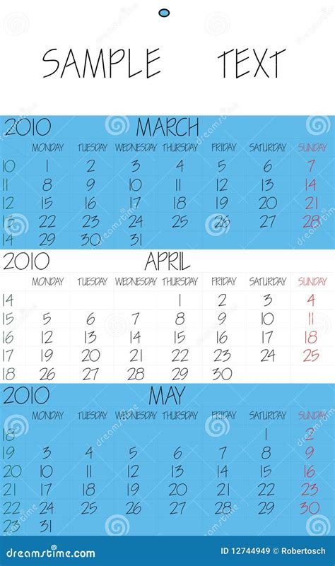 Englischer Kalender April 2010 Vektor Abbildung Illustration Von