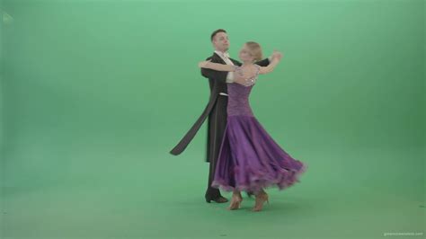 Ballroom Dancing Couple Spinning In Waltz Valse On Green Screen 4k