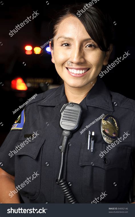 Female Police Officer Smiling Night Her Stock Photo