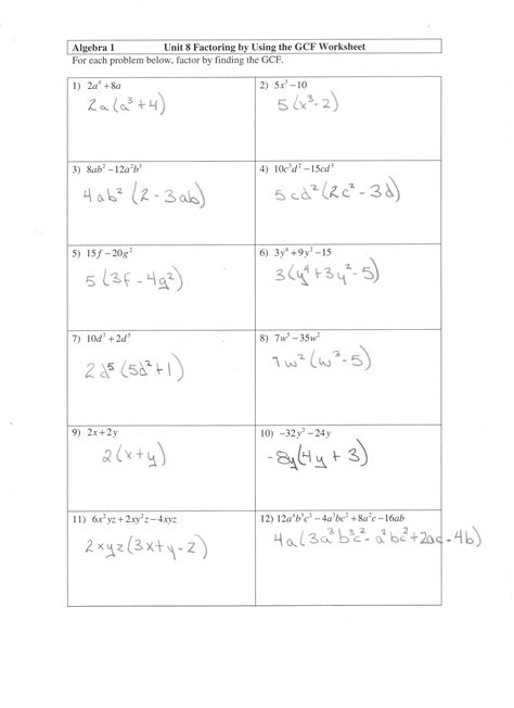 Factoring Polynomials Worksheet Algebra 1