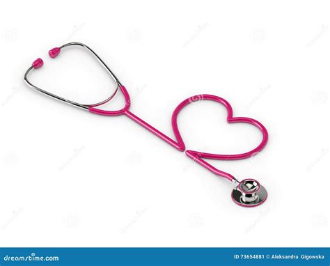 3d Rendered Pink Stethoscope With Heart Isolated Over White Stock