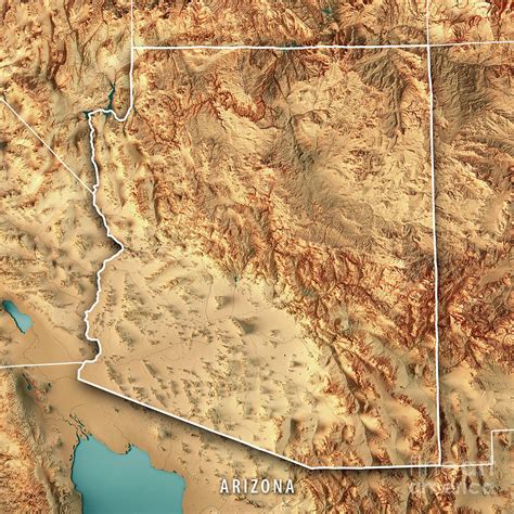 Arizona State Usa 3d Render Topographic Map Border Digital Art By Frank