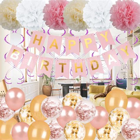 Happy Birthday Decorations Birthday Party Supplies For Girl And Women With Banners Rose Gold