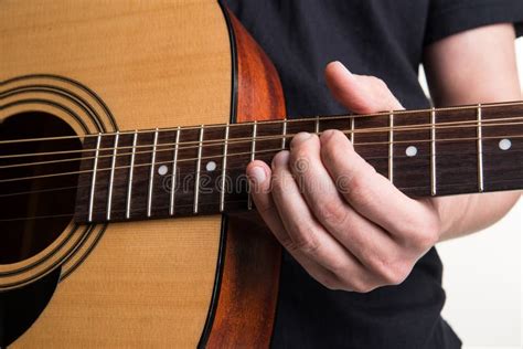 The Guitarist Plays The Acoustic Guitar Close Up Horizontal Frame