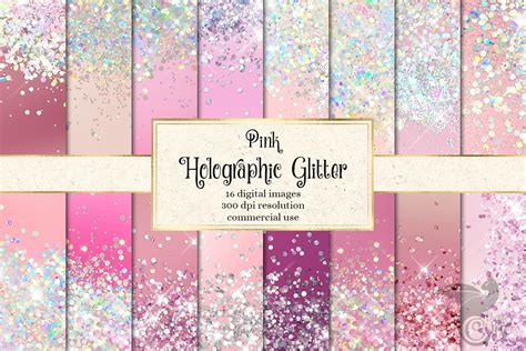 Pink Holographic Glitter Digital Paper Printable Scrapbook Etsy