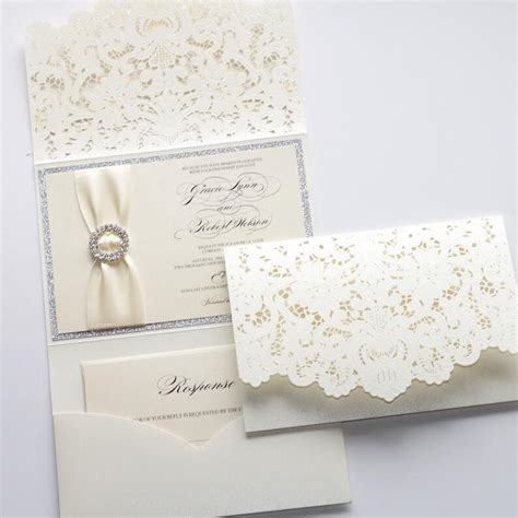 Elegant Glitter Wedding Invitation Laser Cut Pocketfolder Etsy