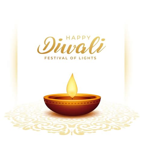 Free Vector Elegant Happy Diwali Greeting Card With Glowing Diya On