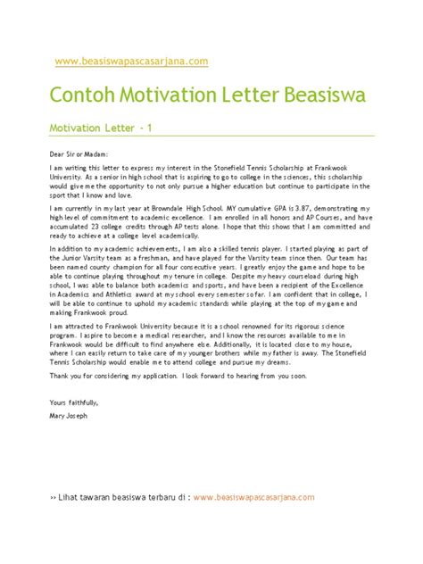 Contoh Motivation Letter Beasiswa Pdf