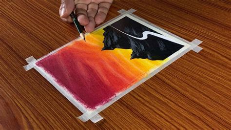 Beautiful Sunset Mountain Scenery Drawing For Beginners With Oil
