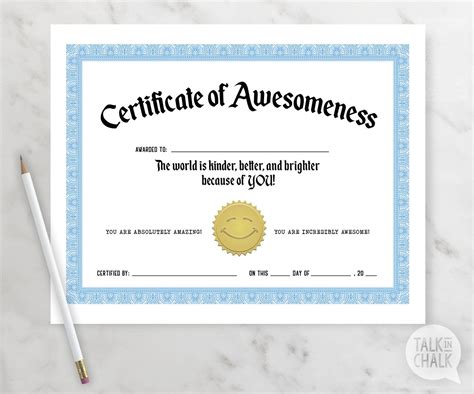 Printable Certificate Of Awesomeness Awesome Recognition For Etsy In