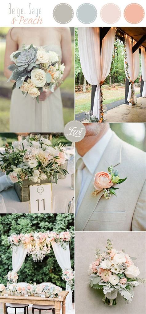 Romantic Creamsage And Peach Summer Country Pastel Neutral Wedding