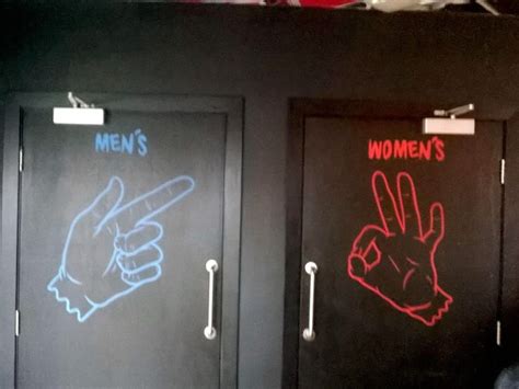 Two Black Doors With Hand Prints On Them And One Has The Word Womens