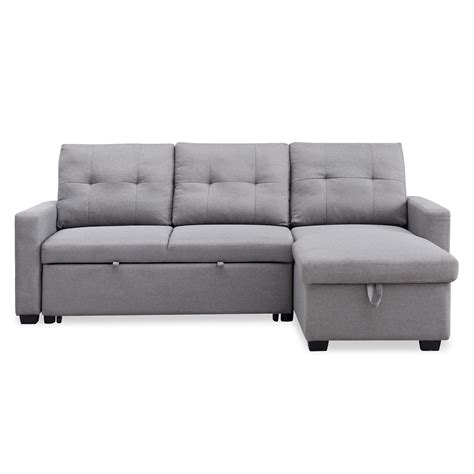 Grey Mid Century Pull Out Sleeper Sectional Sofa With Reversible