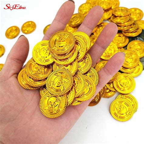 Buy 50pcs 25mm Plastic Gold Treasure Coin Captain Pirate Coin Baby Kids Game