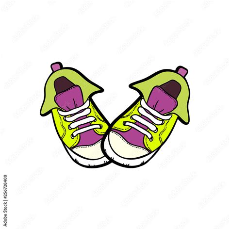 Sneakers Shoes Pair Isolated Hand Drawn Vector Illustration Of Green