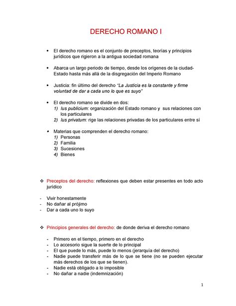 Resumen Derecho Romano I Derecho Romano I El Derecho Romano Es El Conjunto De Preceptos Y