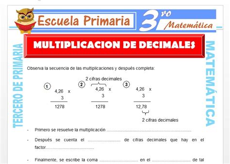 Ficha De Multiplicacion De Decimales Por Para Tercero De Primaria