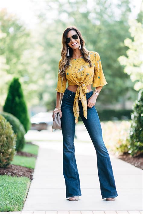 Yellow Crop Top Flared Jeans Mumu And Macaroons