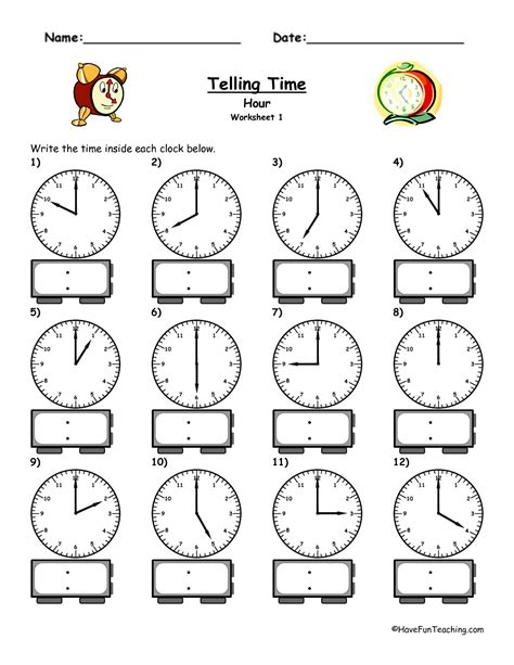 Telling Time Worksheets Printable