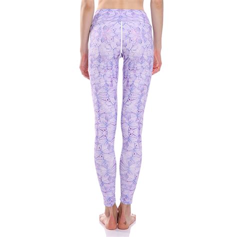 Womens Light Purple High Waist Printed Stretchy Sports Leggings Yoga Fitness Pants L16337