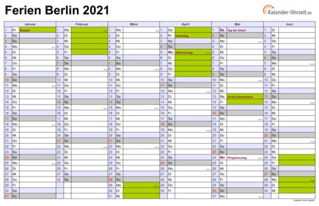 So haben wir beispielsweise jahreskalender für 2021 in kacheloptik und in spaltenoptik für sie vorbereitet. Ferien Berlin 2021 - Ferienkalender zum Ausdrucken