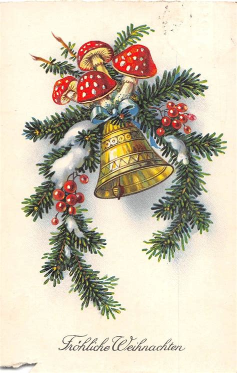 Old christmas cards have tons of cool uses, creative ways to make them live again and bring even more joy. BG4168 bell mushroom Mistletoe fir christmas weihnachten ...