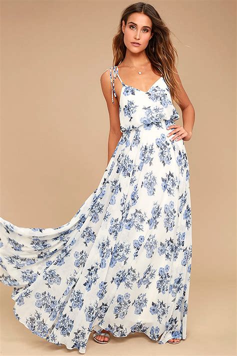 Stunning Blue And White Maxi Dress Floral Print Maxi Dress Print