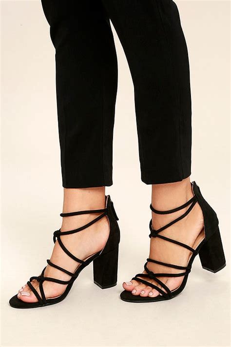 Sexy Black Heels Black Ankle Strap Heels Vegan Suede Heels 3900