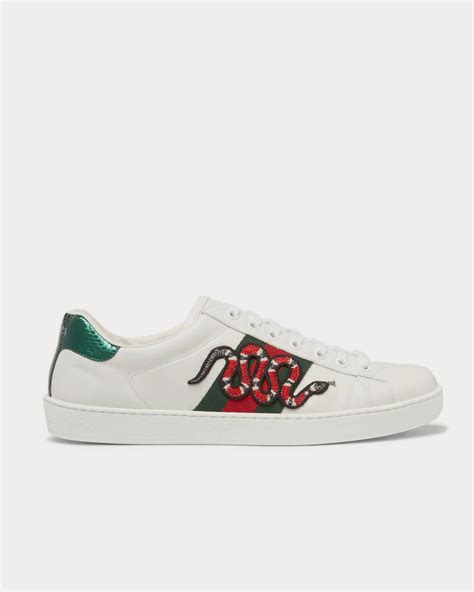 Gucci Ace Watersnake Trimmed Appliquéd Leather White Low Top Sneakers