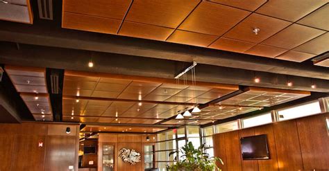 Dropped ceiling — dropped ceiling, after installation. Wooden suspended ceiling - PLANOSTILE™ - CHICAGO METALLIC ...