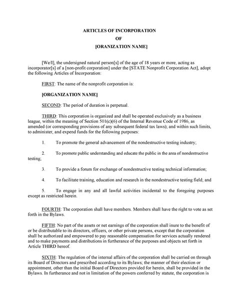 Articles Of Incorporation 47 Templates For Any State Templatelab