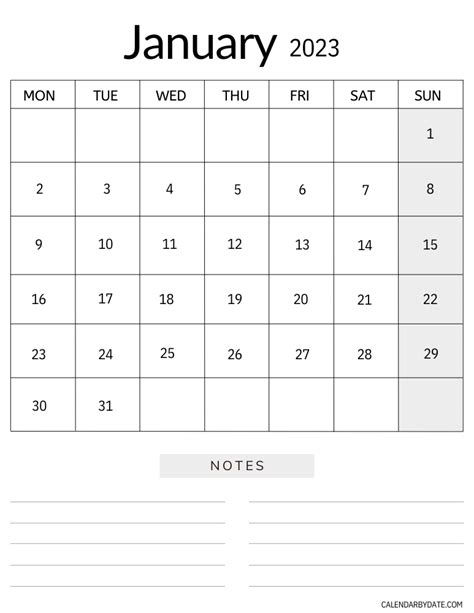 January And February 2023 Calendar With Notes In Pdf And Png Format
