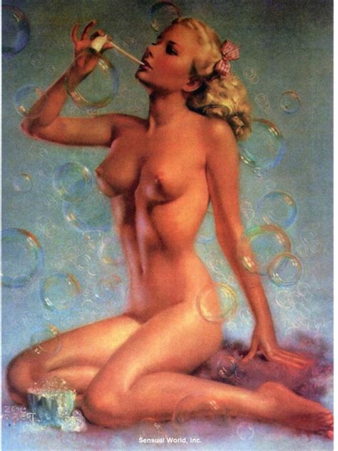 Sexy Nude Pin Up Girl Art Postcard Bare Breasts Legs Woman Bubbles