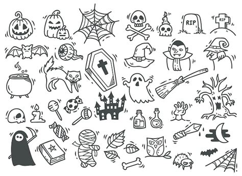 Conjunto De Doodle De Halloween Vector Premium