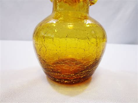 Vintage Amber Crackle Glass Vase Hand Blown Bud Vase Handcrafted Knick Knack Collectible Art