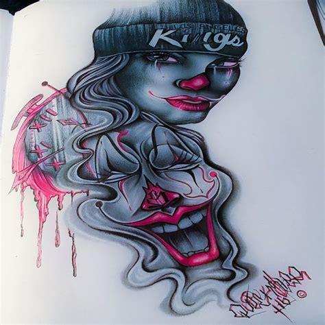 Chicano Art Lowrider Arte Clowns Female Clowns Pencil Drawings